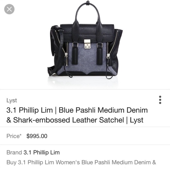 3.1 Phillip Lim Blue Pashli Medium Denim & Shark Embossed Leather Satchel - Picture 2 of 8
